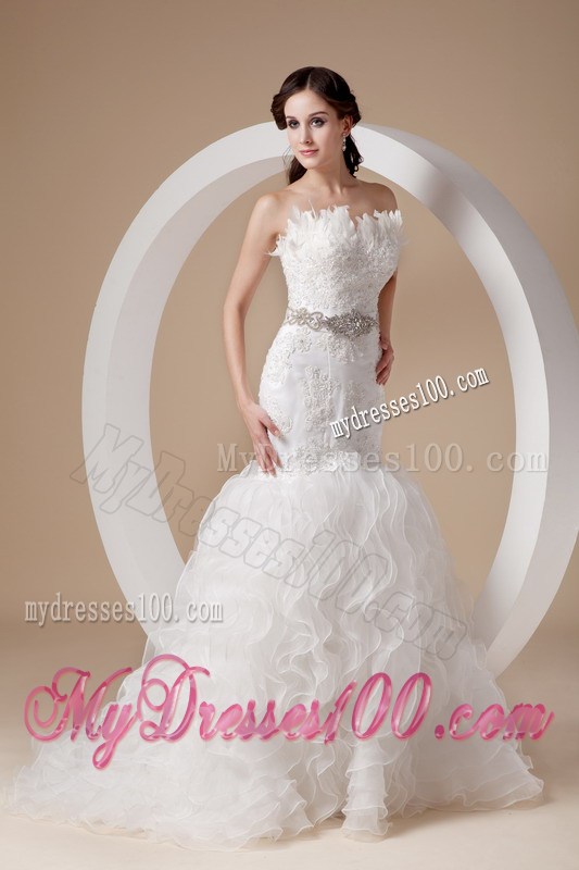 Beading and Appliques Accent Mermaid Organza Court Train Wedding Gown