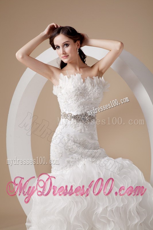Beading and Appliques Accent Mermaid Organza Court Train Wedding Gown