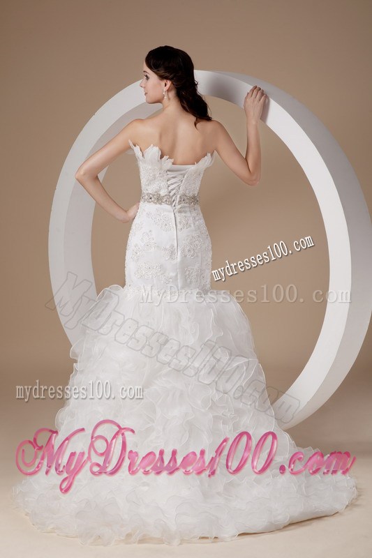 Beading and Appliques Accent Mermaid Organza Court Train Wedding Gown