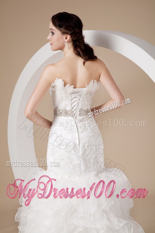 Beading and Appliques Accent Mermaid Organza Court Train Wedding Gown
