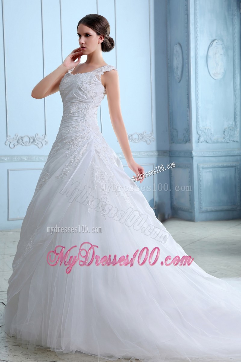 Button Down Back Beading and Ruching Dresses for Brides with Lace Straps