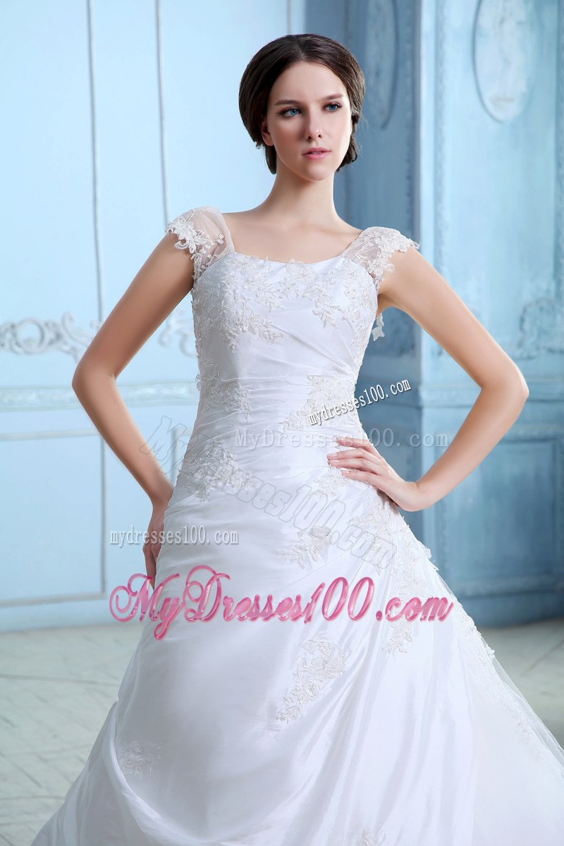 Button Down Back Beading and Ruching Dresses for Brides with Lace Straps