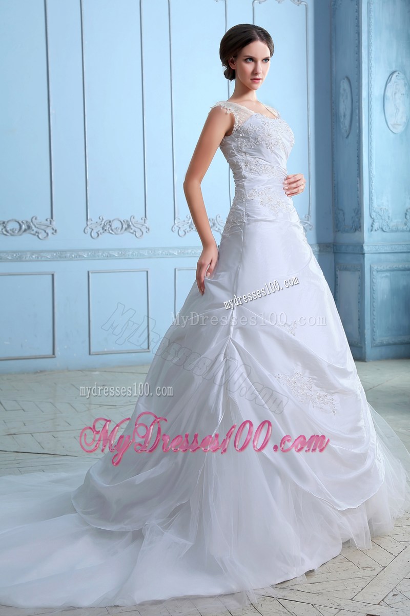 Button Down Back Beading and Ruching Dresses for Brides with Lace Straps