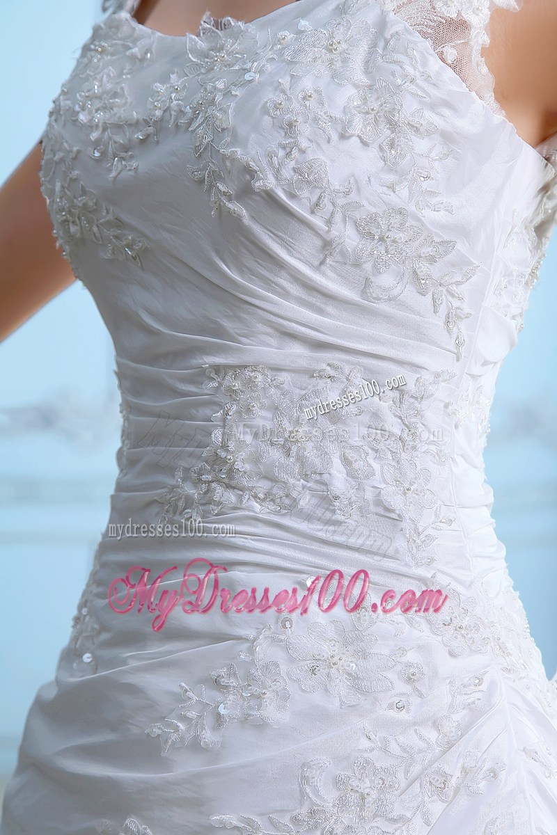 Button Down Back Beading and Ruching Dresses for Brides with Lace Straps