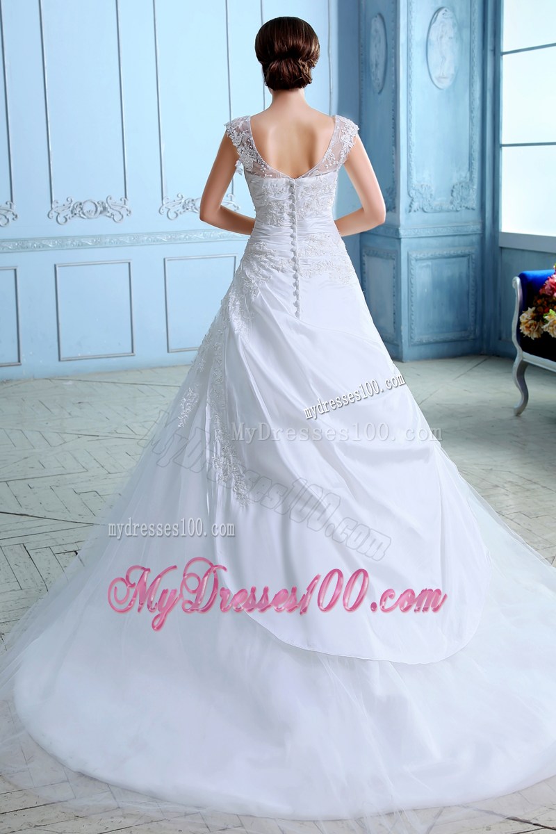 Button Down Back Beading and Ruching Dresses for Brides with Lace Straps