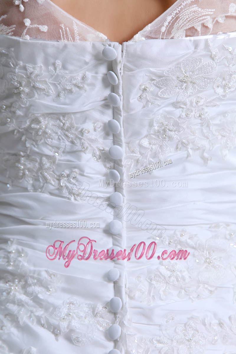 Button Down Back Beading and Ruching Dresses for Brides with Lace Straps
