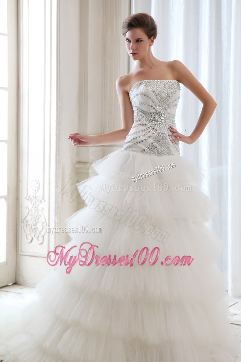 Layers Court Train Wedding Dress Shining with the Shiny Beadings