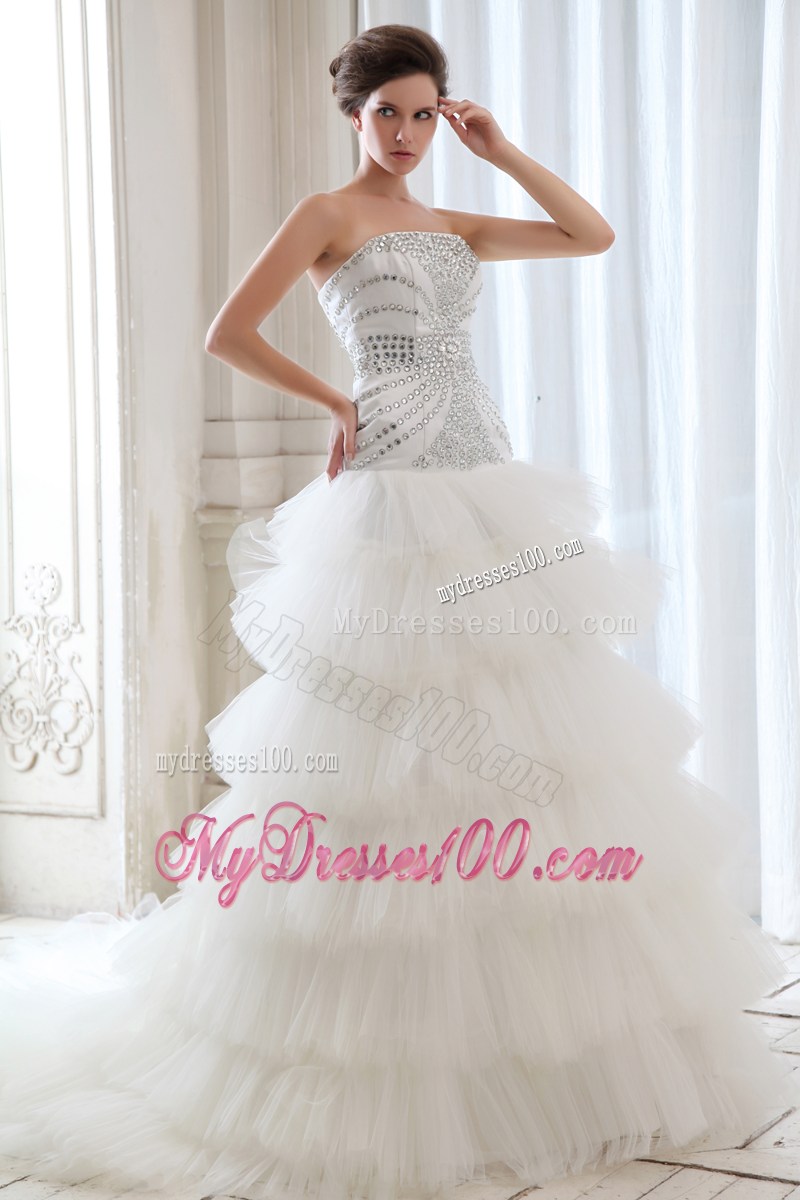 Layers Court Train Wedding Dress Shining with the Shiny Beadings