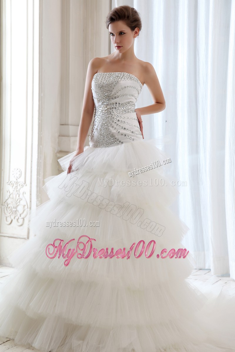Layers Court Train Wedding Dress Shining with the Shiny Beadings