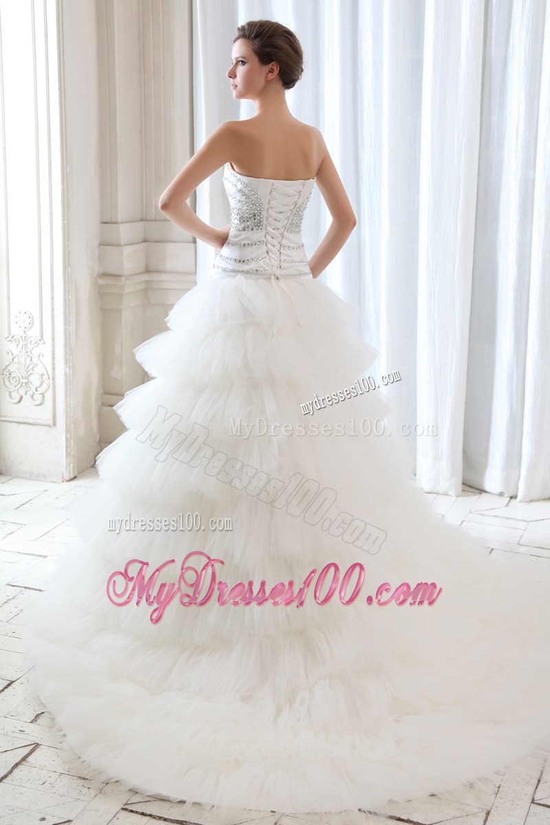 Layers Court Train Wedding Dress Shining with the Shiny Beadings