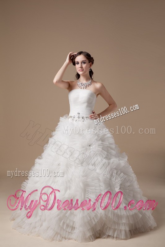 Amazing Satin and Tulle Floor-length Rolling Flowers Bridal Gown