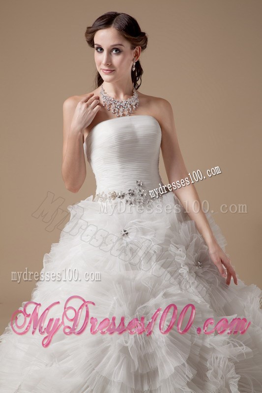 Amazing Satin and Tulle Floor-length Rolling Flowers Bridal Gown