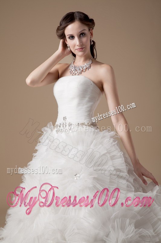 Amazing Satin and Tulle Floor-length Rolling Flowers Bridal Gown