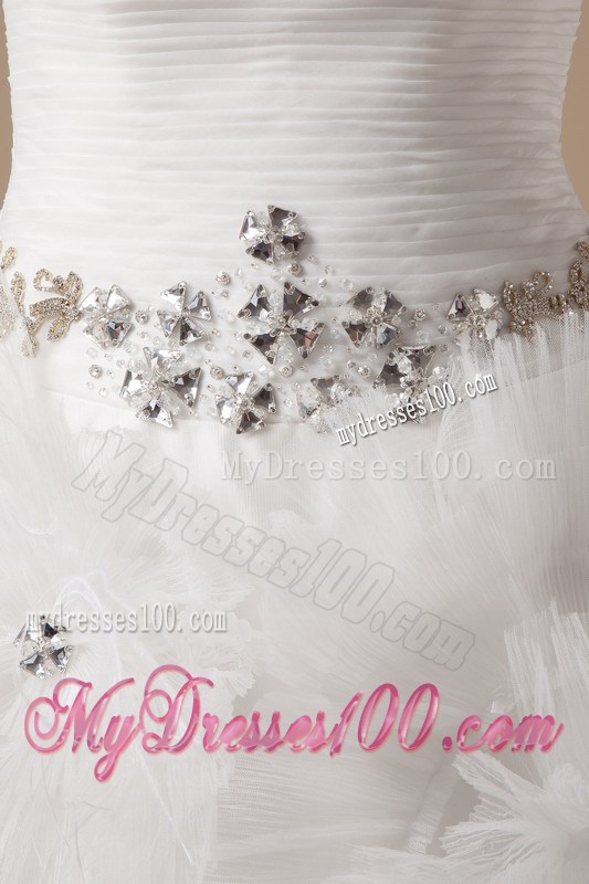 Amazing Satin and Tulle Floor-length Rolling Flowers Bridal Gown
