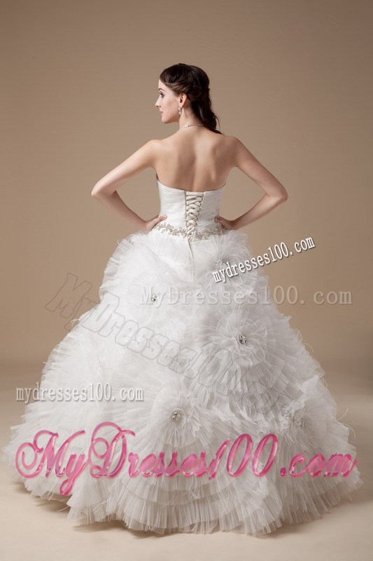 Amazing Satin and Tulle Floor-length Rolling Flowers Bridal Gown