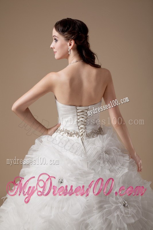 Amazing Satin and Tulle Floor-length Rolling Flowers Bridal Gown