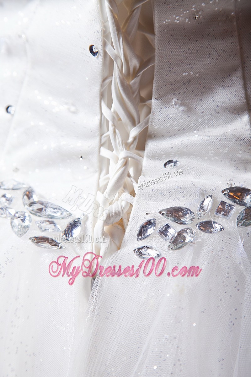 Elegant Jewelries and Sequins Decorated Sleeveless Puffy Dress for Wedding