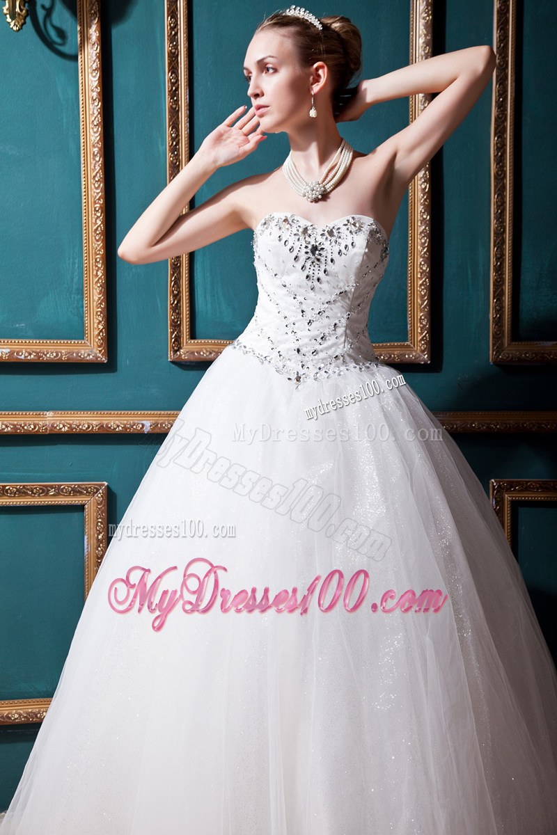 Elegant Jewelries and Sequins Decorated Sleeveless Puffy Dress for Wedding