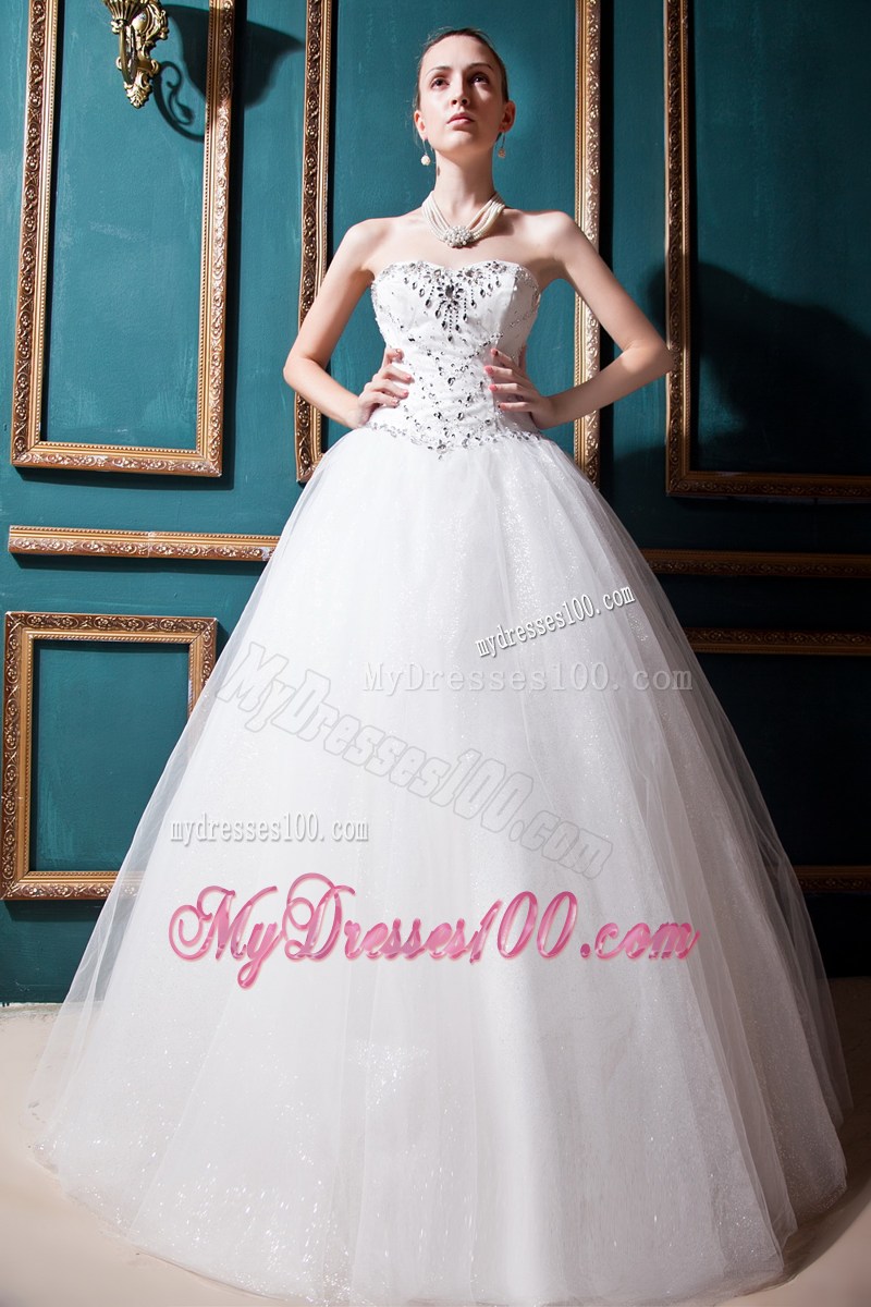 Elegant Jewelries and Sequins Decorated Sleeveless Puffy Dress for Wedding