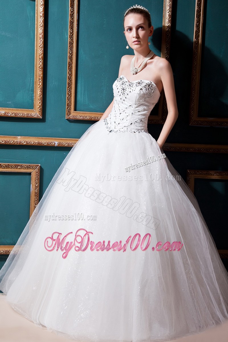 Elegant Jewelries and Sequins Decorated Sleeveless Puffy Dress for Wedding