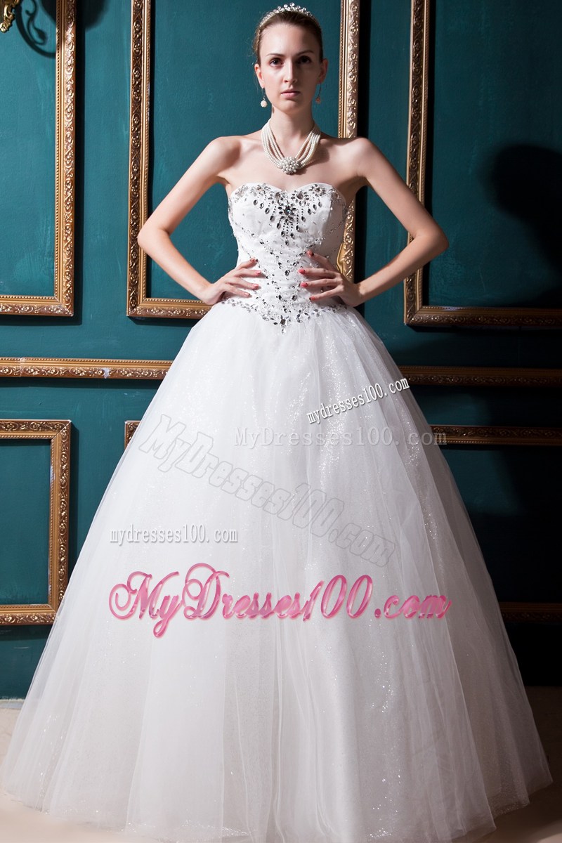 Elegant Jewelries and Sequins Decorated Sleeveless Puffy Dress for Wedding