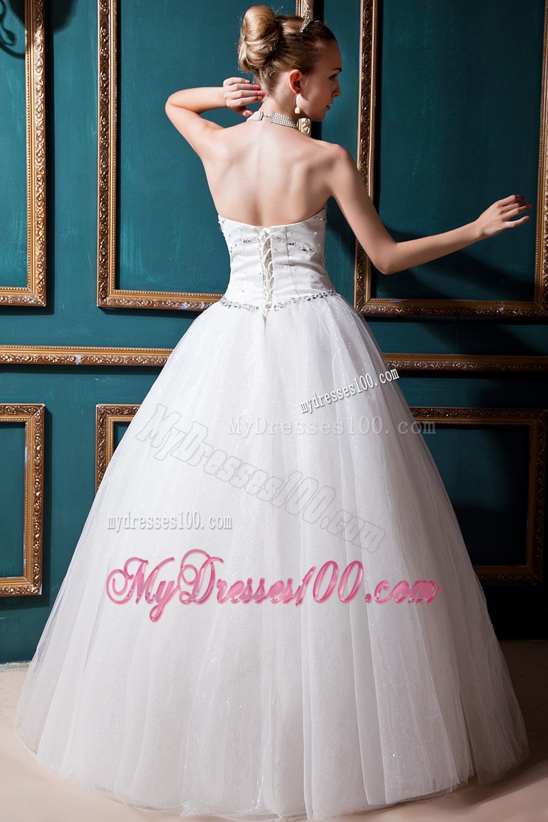 Elegant Jewelries and Sequins Decorated Sleeveless Puffy Dress for Wedding