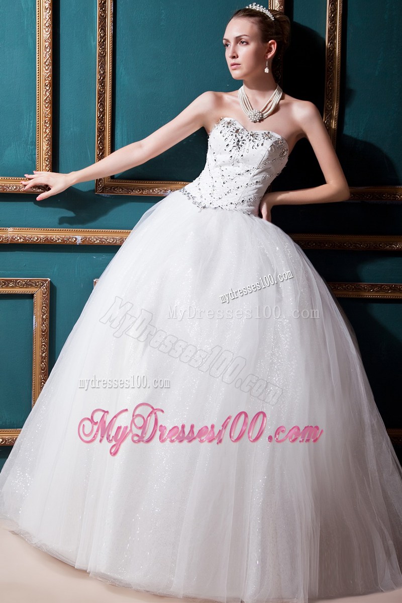 Elegant Jewelries and Sequins Decorated Sleeveless Puffy Dress for Wedding