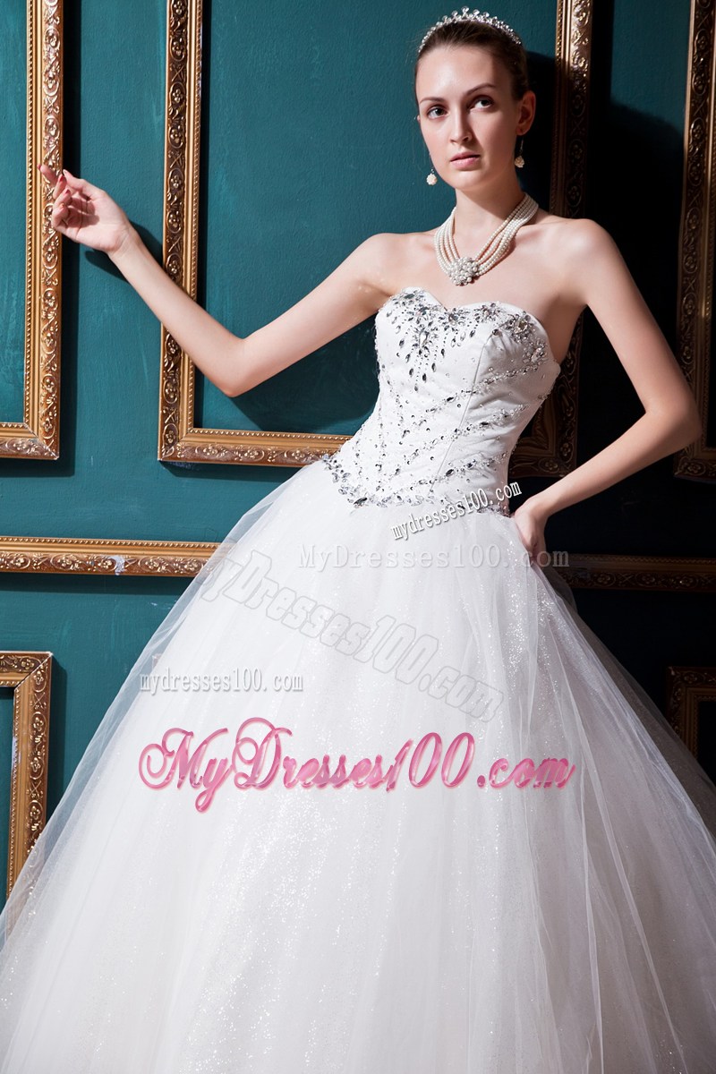 Elegant Jewelries and Sequins Decorated Sleeveless Puffy Dress for Wedding