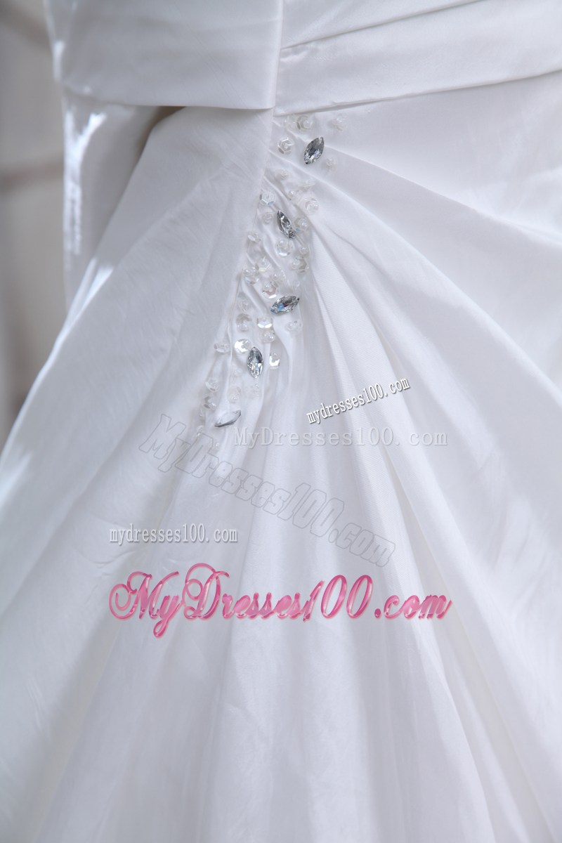 Beade Flower Halert Top Ruched Mermaid Wedding Gowns with Brush Train
