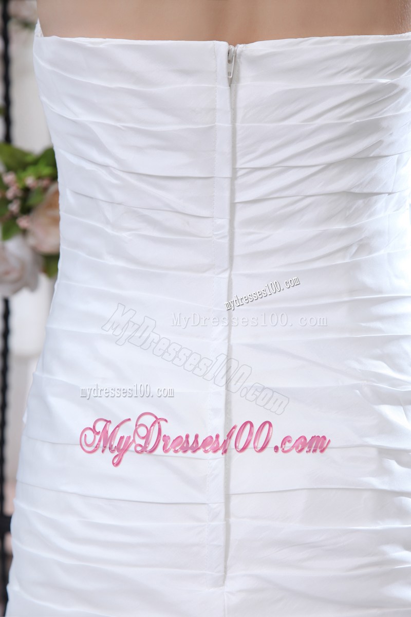 Beade Flower Halert Top Ruched Mermaid Wedding Gowns with Brush Train