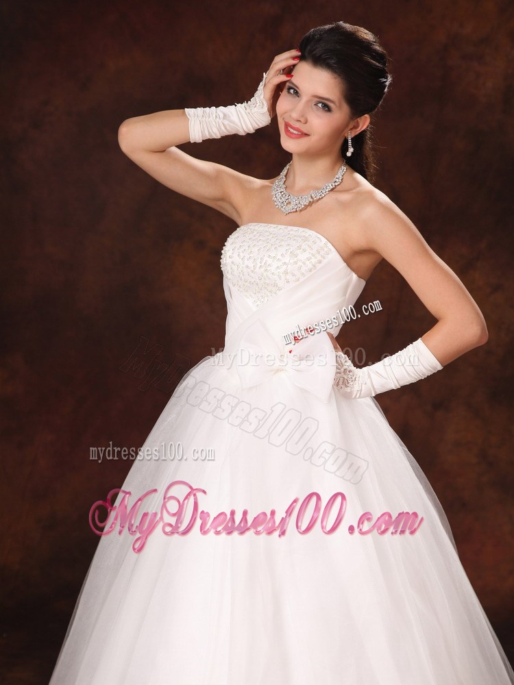 Lovely Bowknot and Beading Floor-length Princess Dress for Wedding