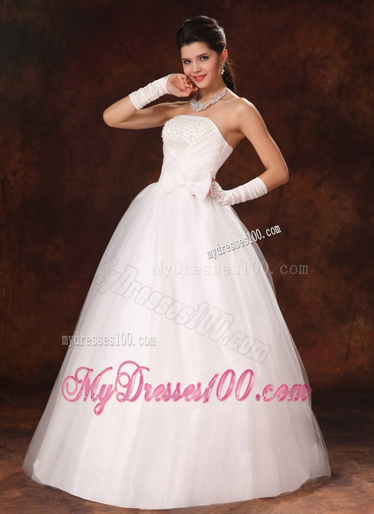 Lovely Bowknot and Beading Floor-length Princess Dress for Wedding