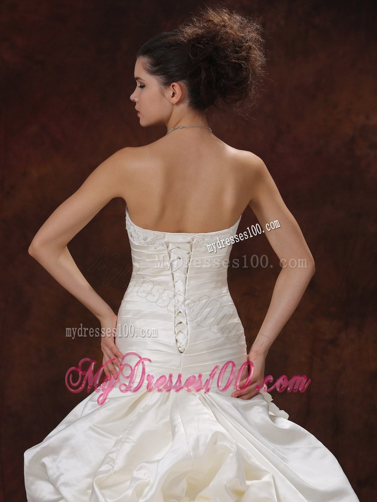 Champagne Mermaid Taffeta Wedding Dresses with Flowers and Pick-ups
