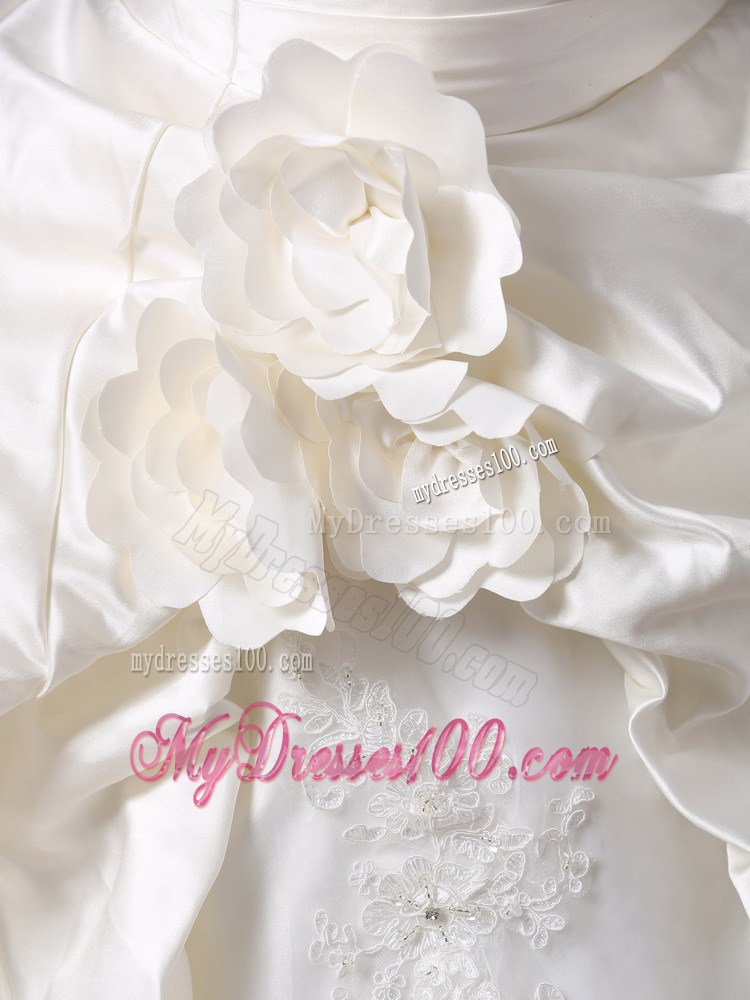 Champagne Mermaid Taffeta Wedding Dresses with Flowers and Pick-ups