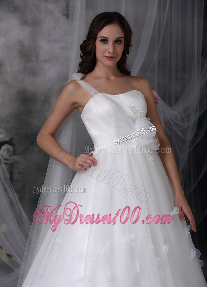 Watteau Train one Shoulder Wedding Dresses with Flowers and Beading