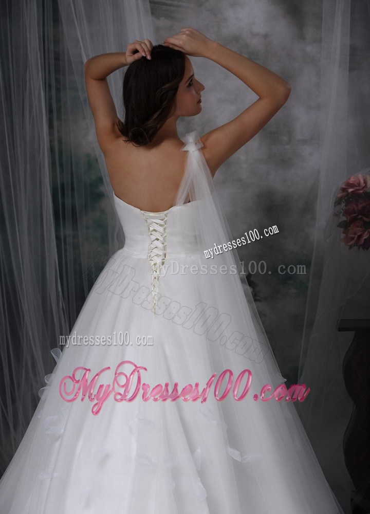 Watteau Train one Shoulder Wedding Dresses with Flowers and Beading