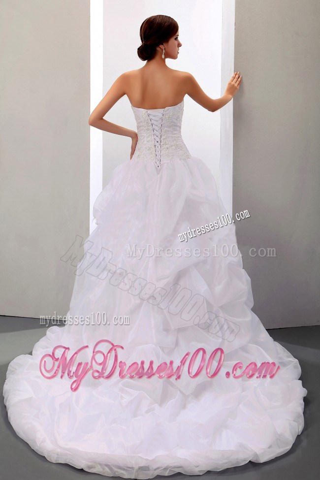 Ruching and Pick-ups Decorated Court Train Dresses for Wedding with Bowknot