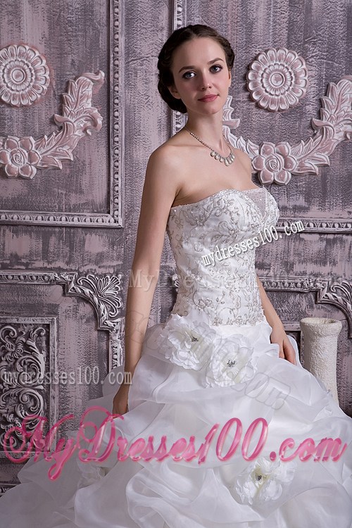 Pick-ups Diamonds and Handle Flowers Dress for Wedding with Court Train