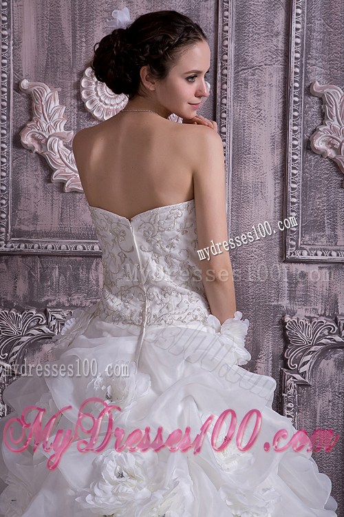 Pick-ups Diamonds and Handle Flowers Dress for Wedding with Court Train