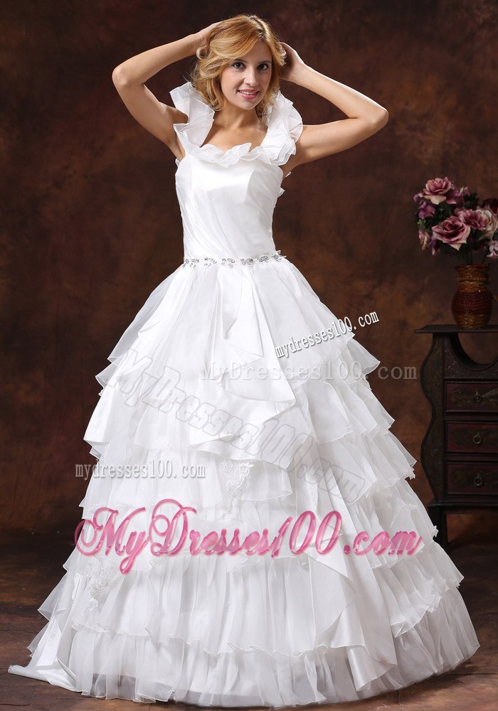 Exquisite Flouncing Scoop Neckline Long Bridal Gown with Ruffled Layers