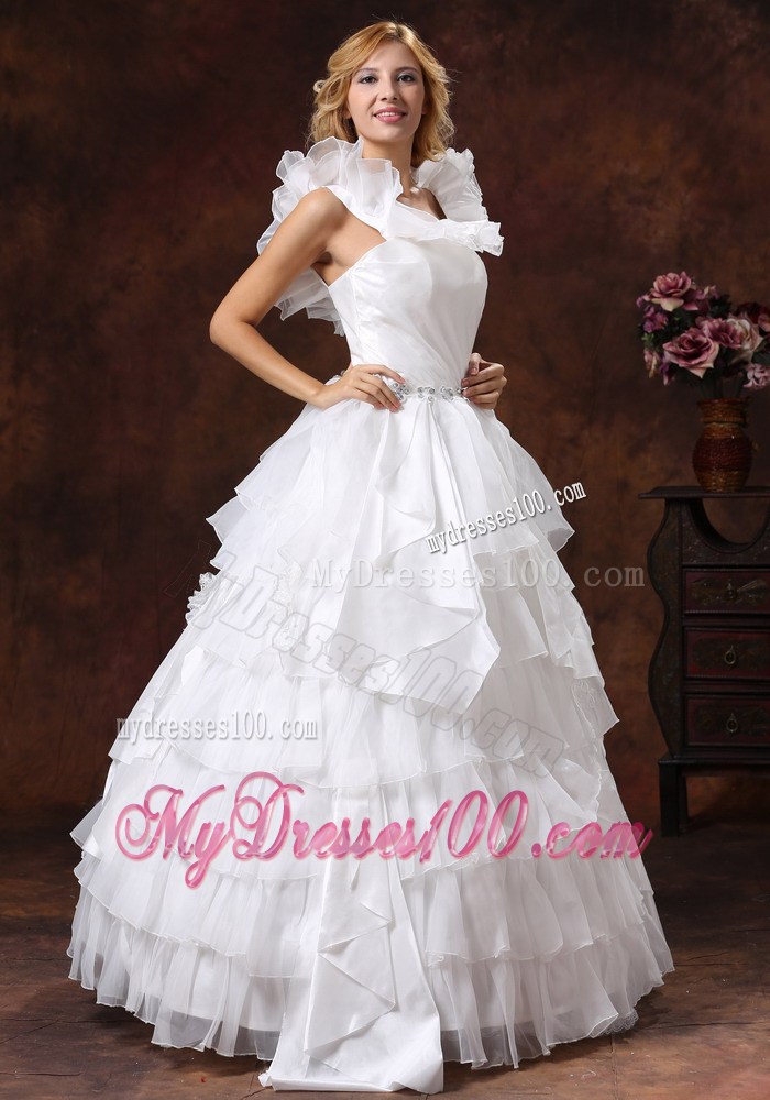 Exquisite Flouncing Scoop Neckline Long Bridal Gown with Ruffled Layers