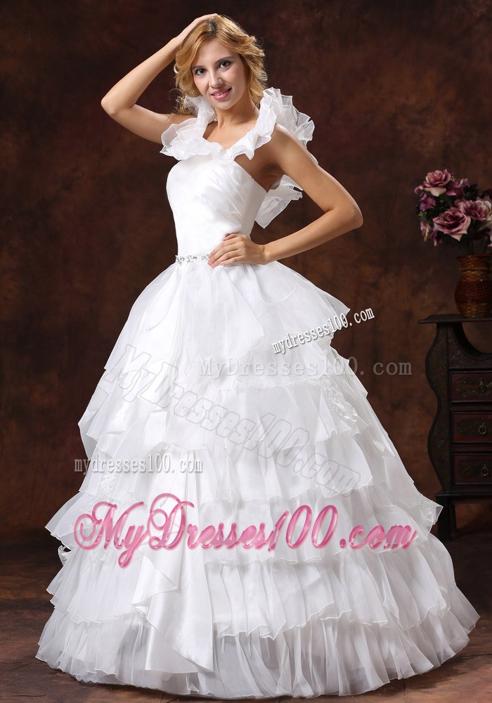 Exquisite Flouncing Scoop Neckline Long Bridal Gown with Ruffled Layers