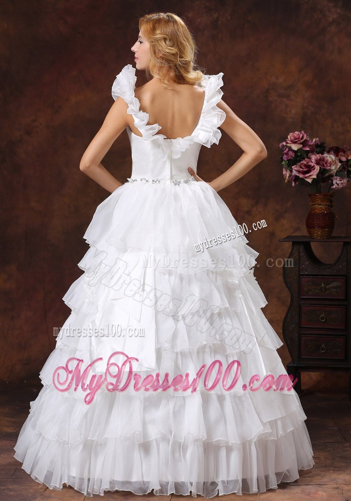 Exquisite Flouncing Scoop Neckline Long Bridal Gown with Ruffled Layers