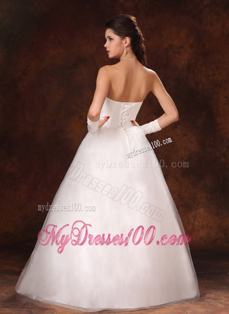 A-line Strapless Floor-length with Beading for Wedding with Gloves