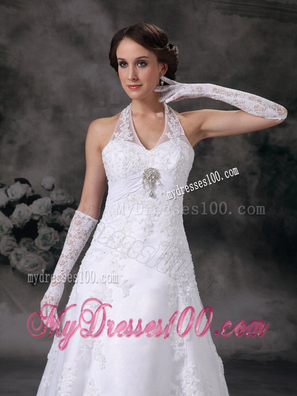 Low Price Lace Halter Top White Wedding Gown Court Train
