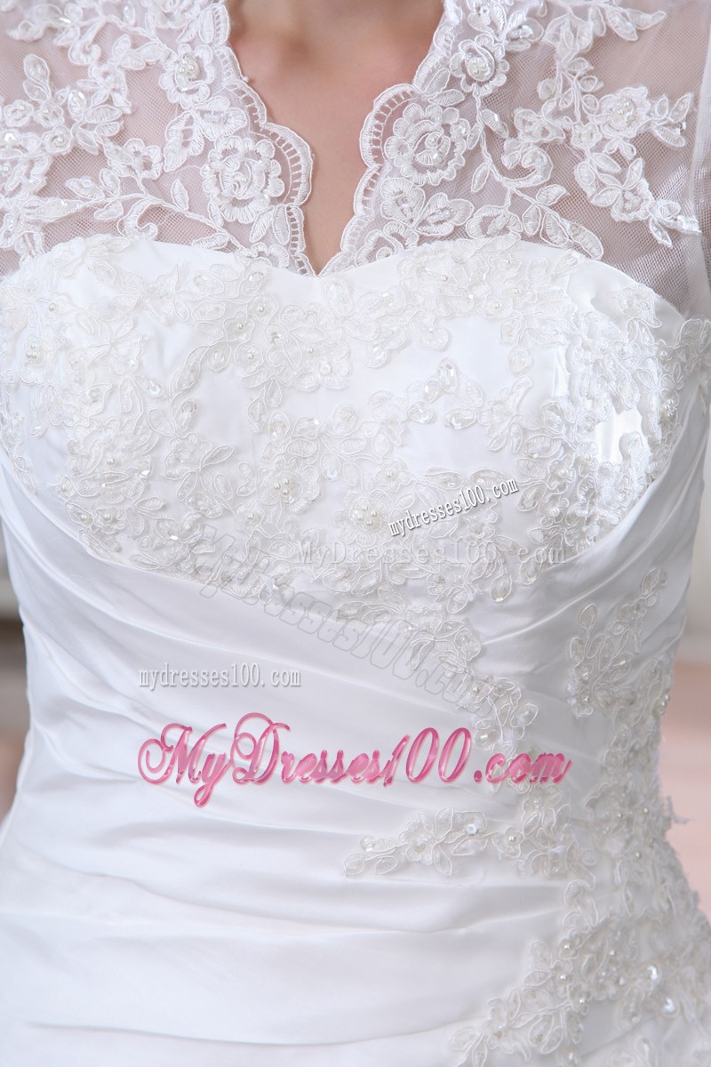Lace Flower Half Sleeves Appliqued and Beaded Brush Train Bridal Gowns