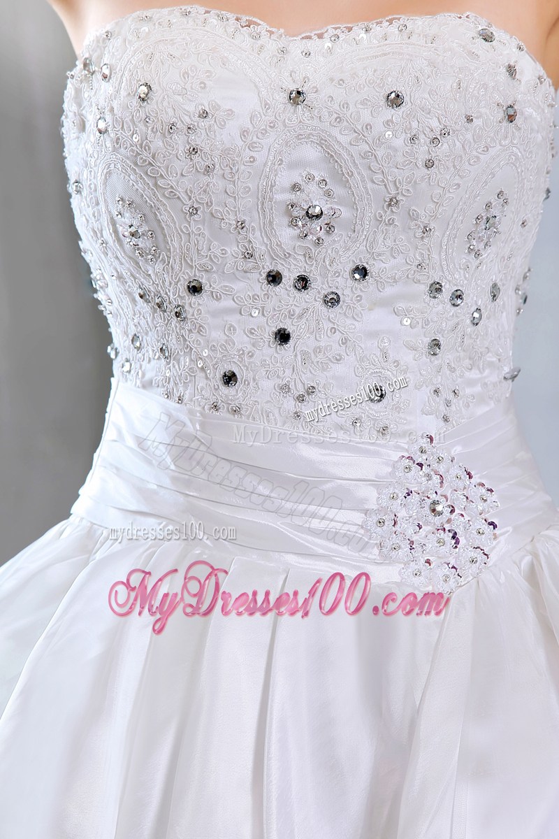 Pick-ups and Beadings Wedding Gown with Lace Edge and Ruched Sash