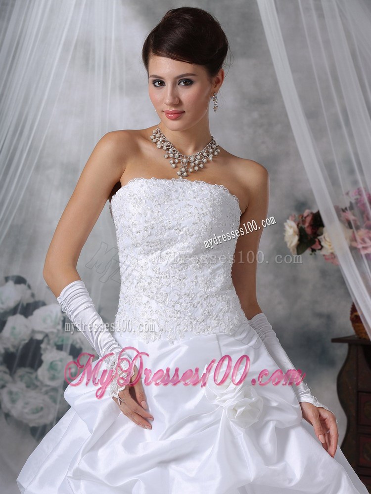 Flowers and Appliques Accent Court Train Bridal Gown with Pick-ups