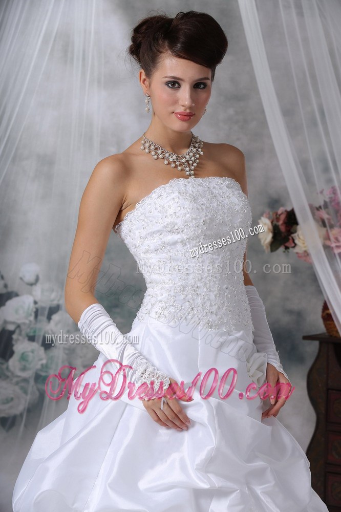 Flowers and Appliques Accent Court Train Bridal Gown with Pick-ups