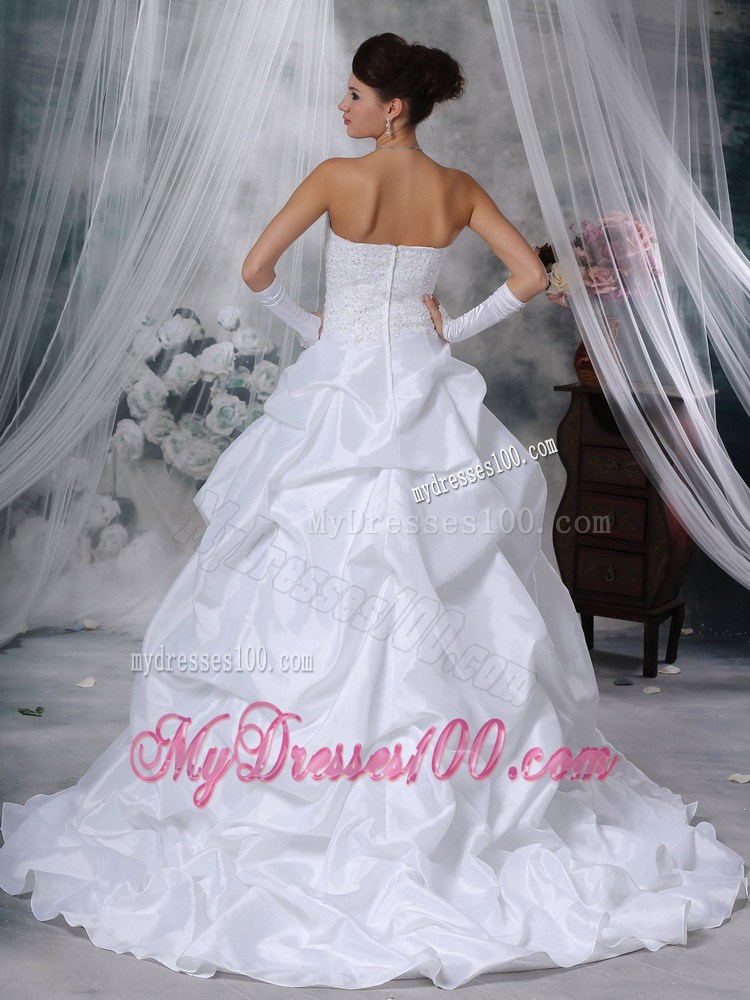 Flowers and Appliques Accent Court Train Bridal Gown with Pick-ups